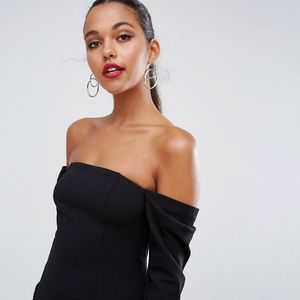 ASOS Ruched 80’s Long Sleeve Bardot Mini Dress